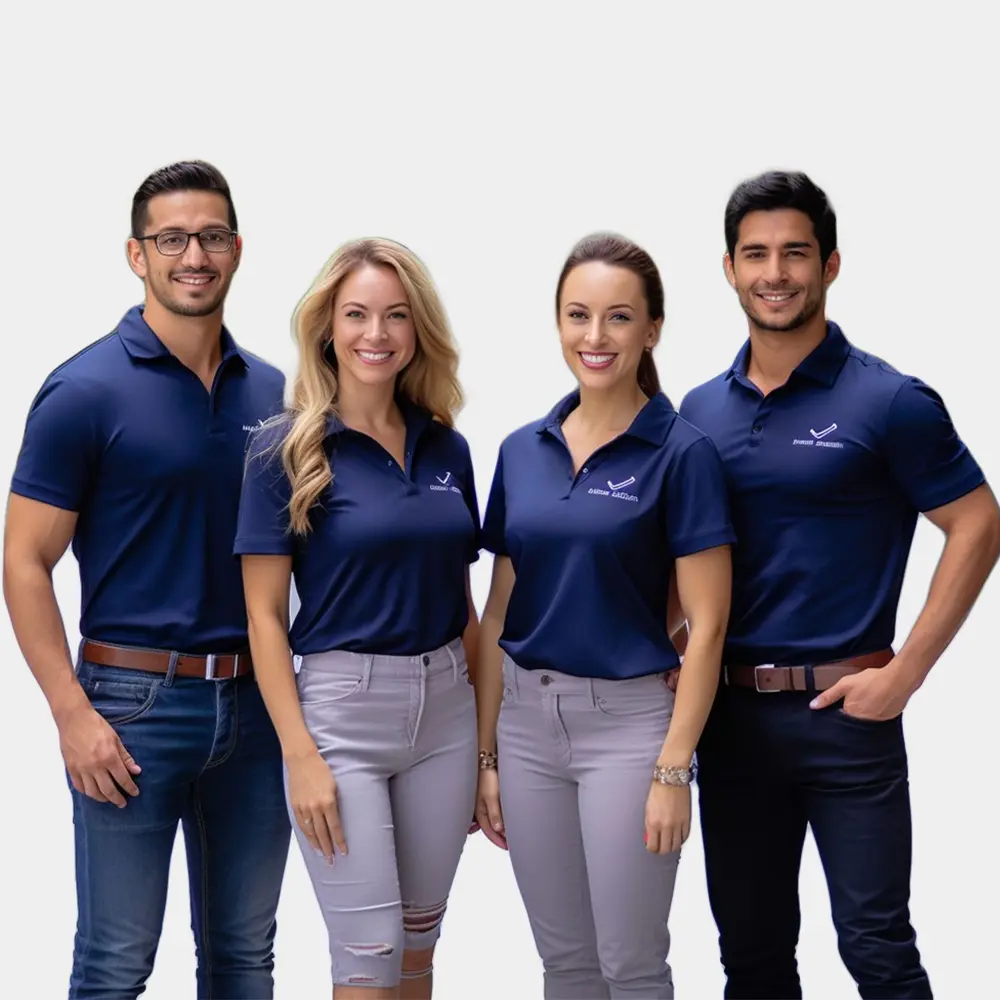 Corporate team wearing branded custom polos in Dubai by Studio Uniforms